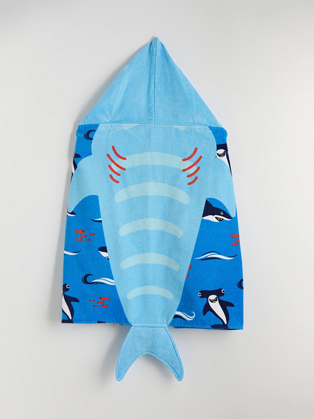 Mavi Köpek Balığı Figürlü Erkek Bebek Panço Havlu-2