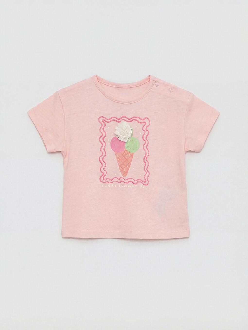 Pembe Baskılı Kız Bebek Şortlu Takım-1