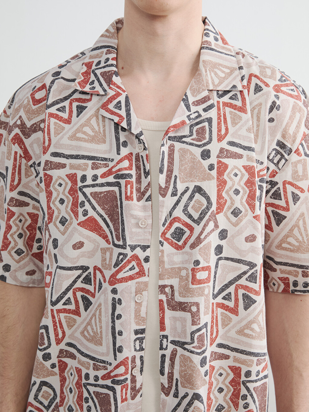 Kahverengi Loose Fit Desenli Poplin Erkek Gömlek-2
