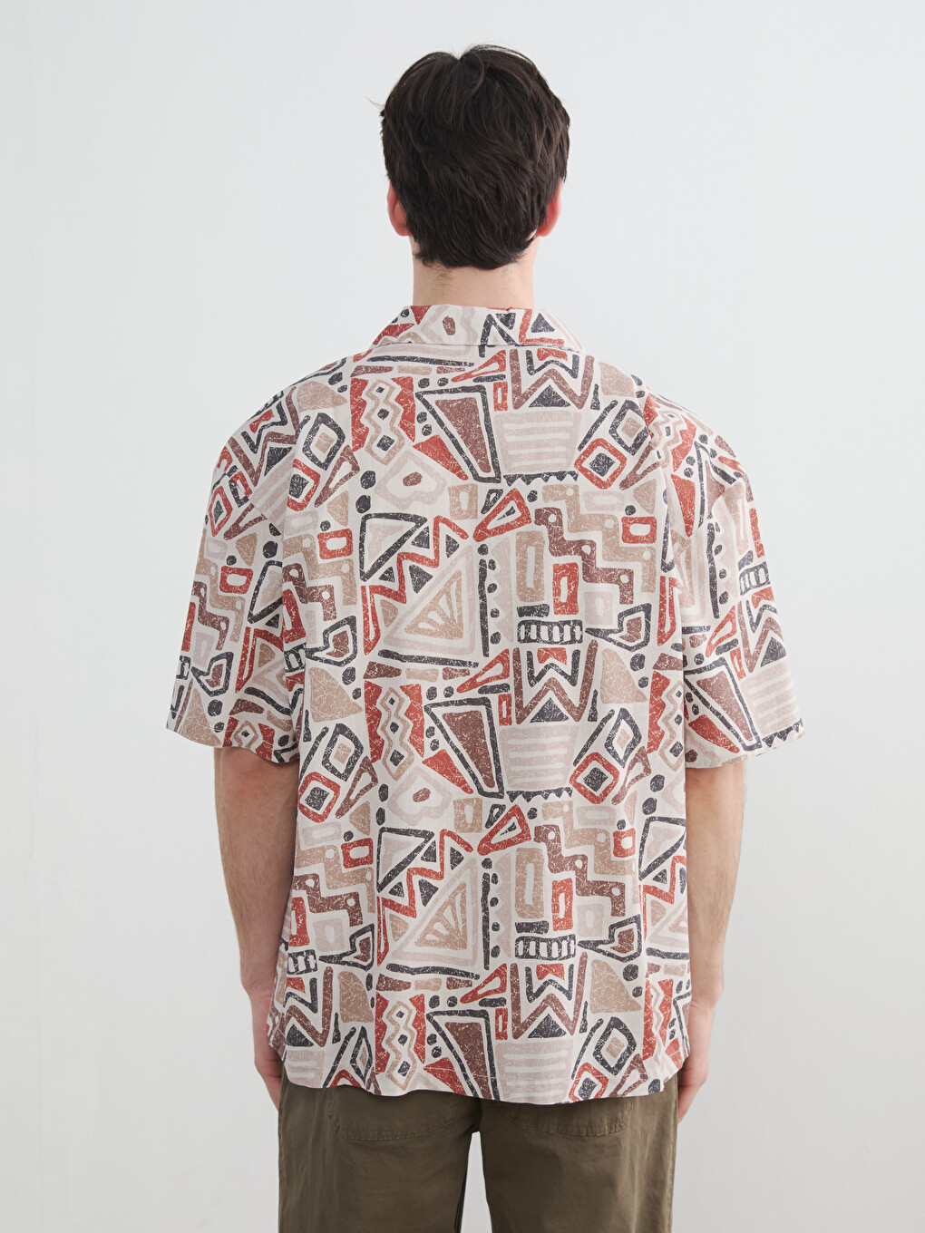Kahverengi Loose Fit Desenli Poplin Erkek Gömlek-3