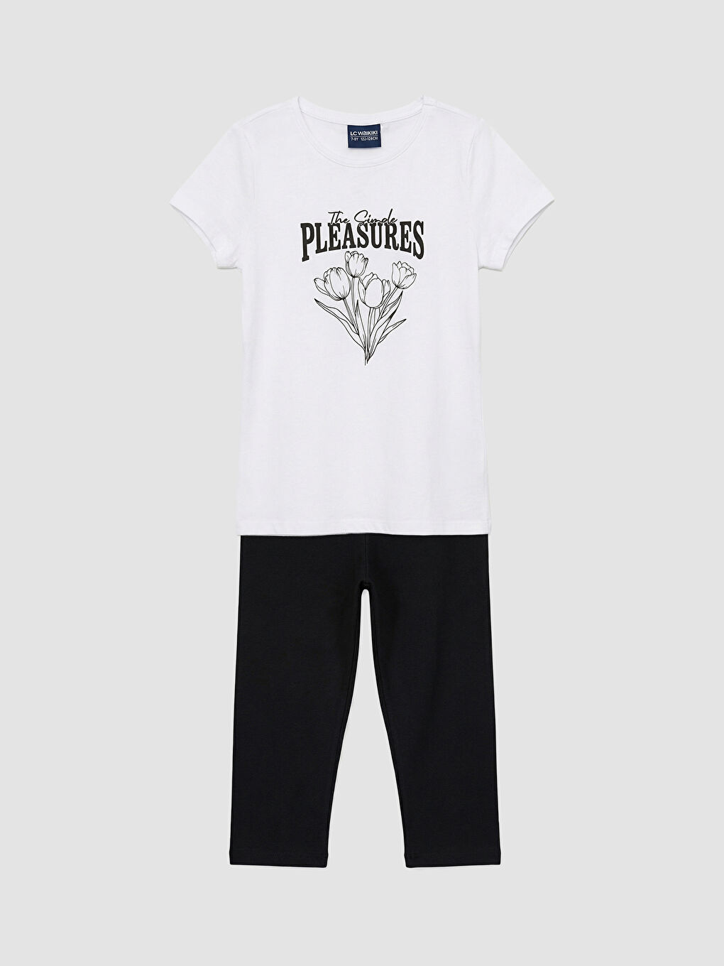 Siyah Bisiklet Yaka Baskılı Kız Çocuk Tişört ve Tayt