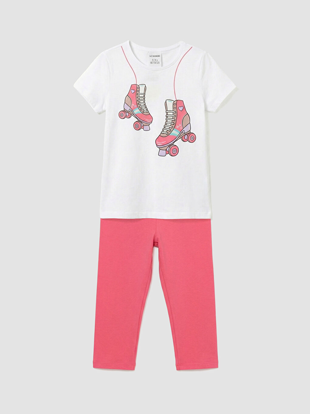 Pembe Bisiklet Yaka Baskılı Kız Çocuk Tişört ve Tayt
