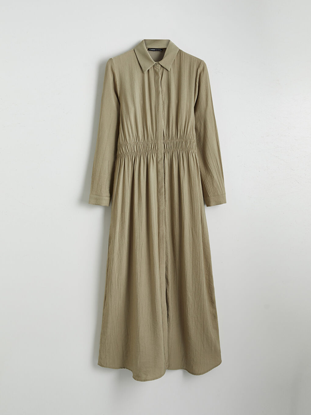 Yeşil Belden Oturtmalı Gömlek Elbise-4