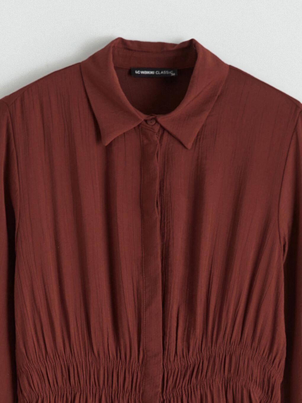 Bordo Belden Oturtmalı Gömlek Elbise-5