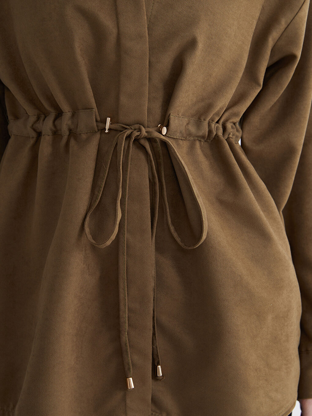 Haki Süet Görünümlü Büzgülü Kadın Gömlek Tunik-2