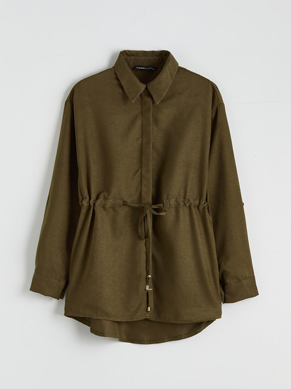 Haki Süet Görünümlü Büzgülü Kadın Gömlek Tunik-4