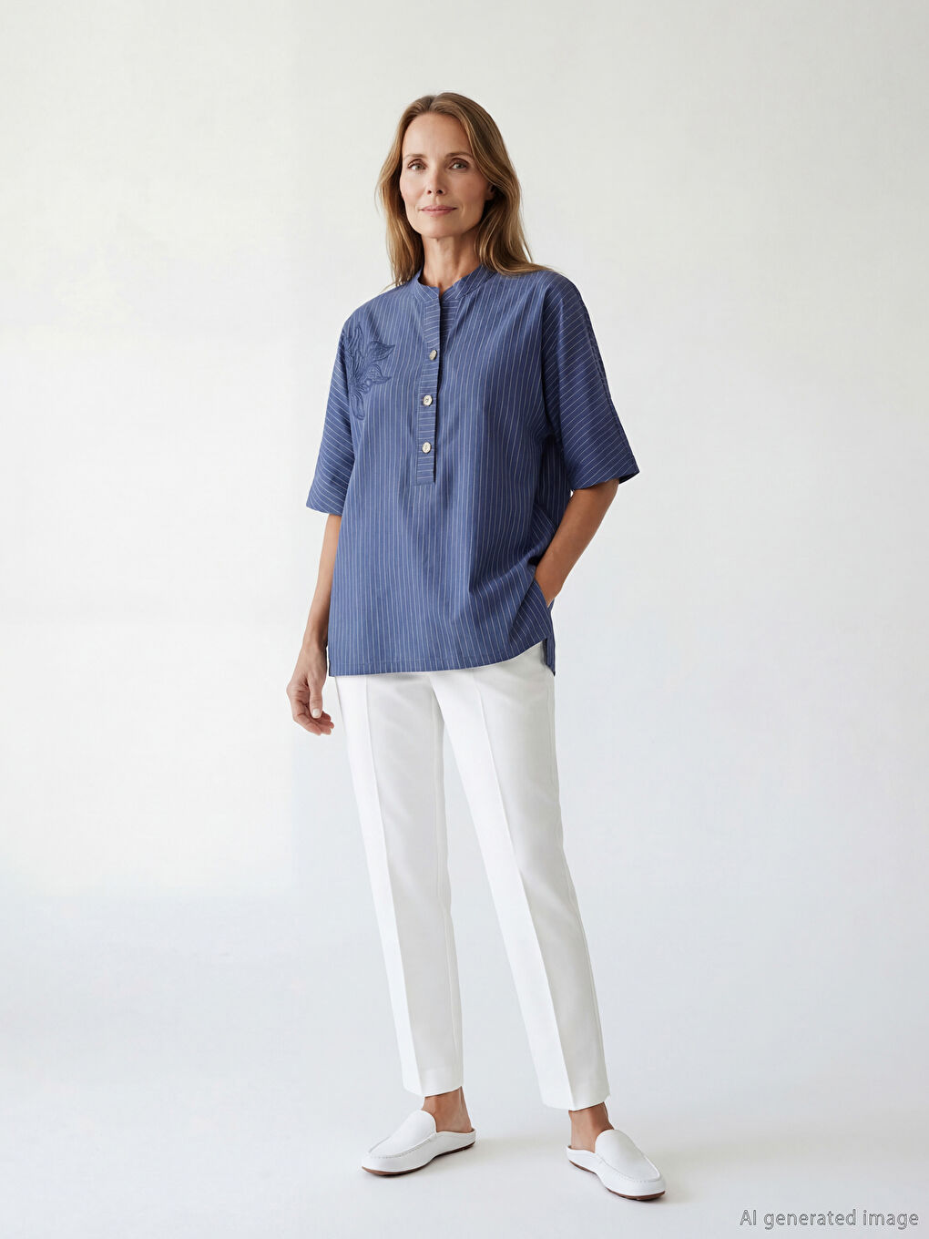 Notch Neck Striped Oversize Blouse-1