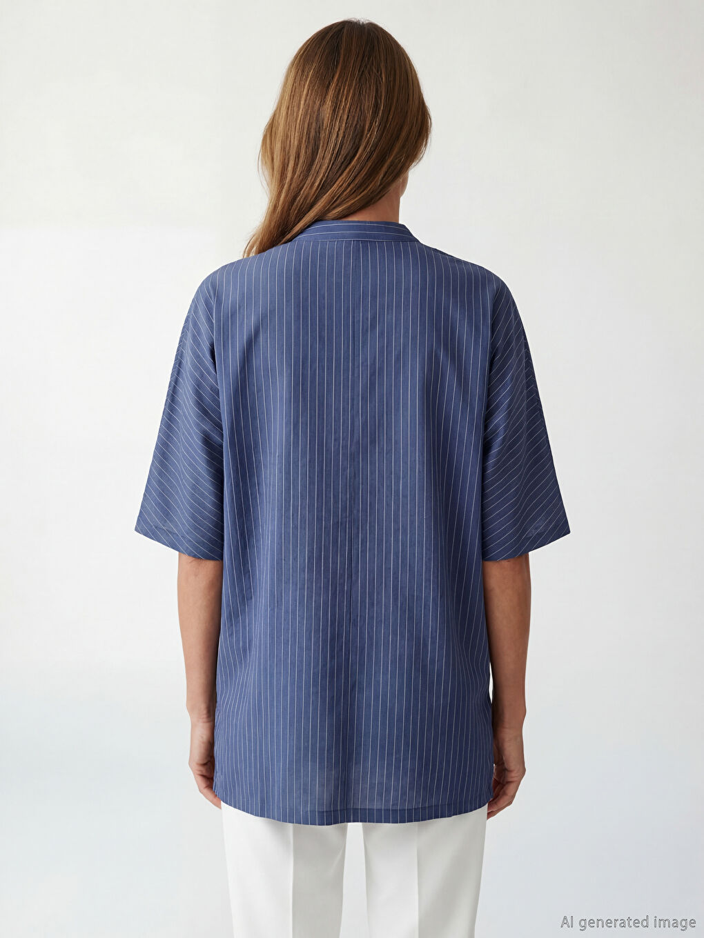 Notch Neck Striped Oversize Blouse-2