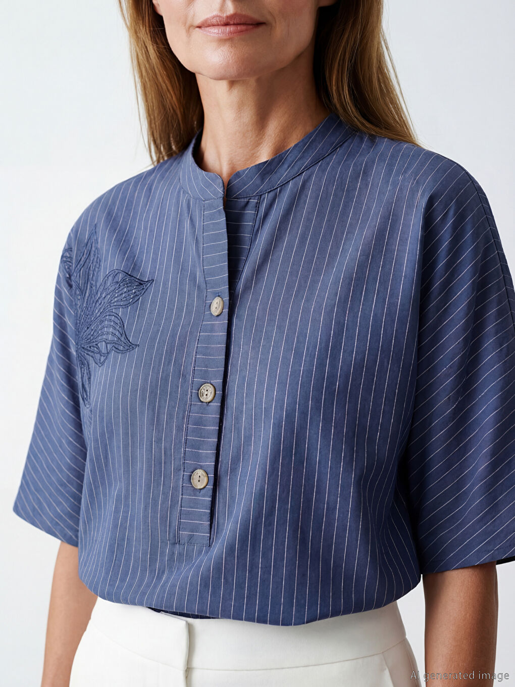 Notch Neck Striped Oversize Blouse-3