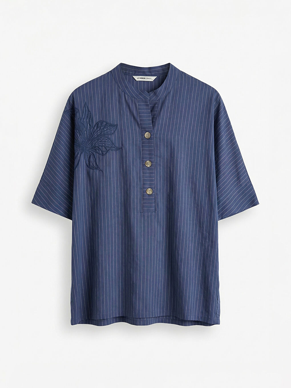 Notch Neck Striped Oversize Blouse-4