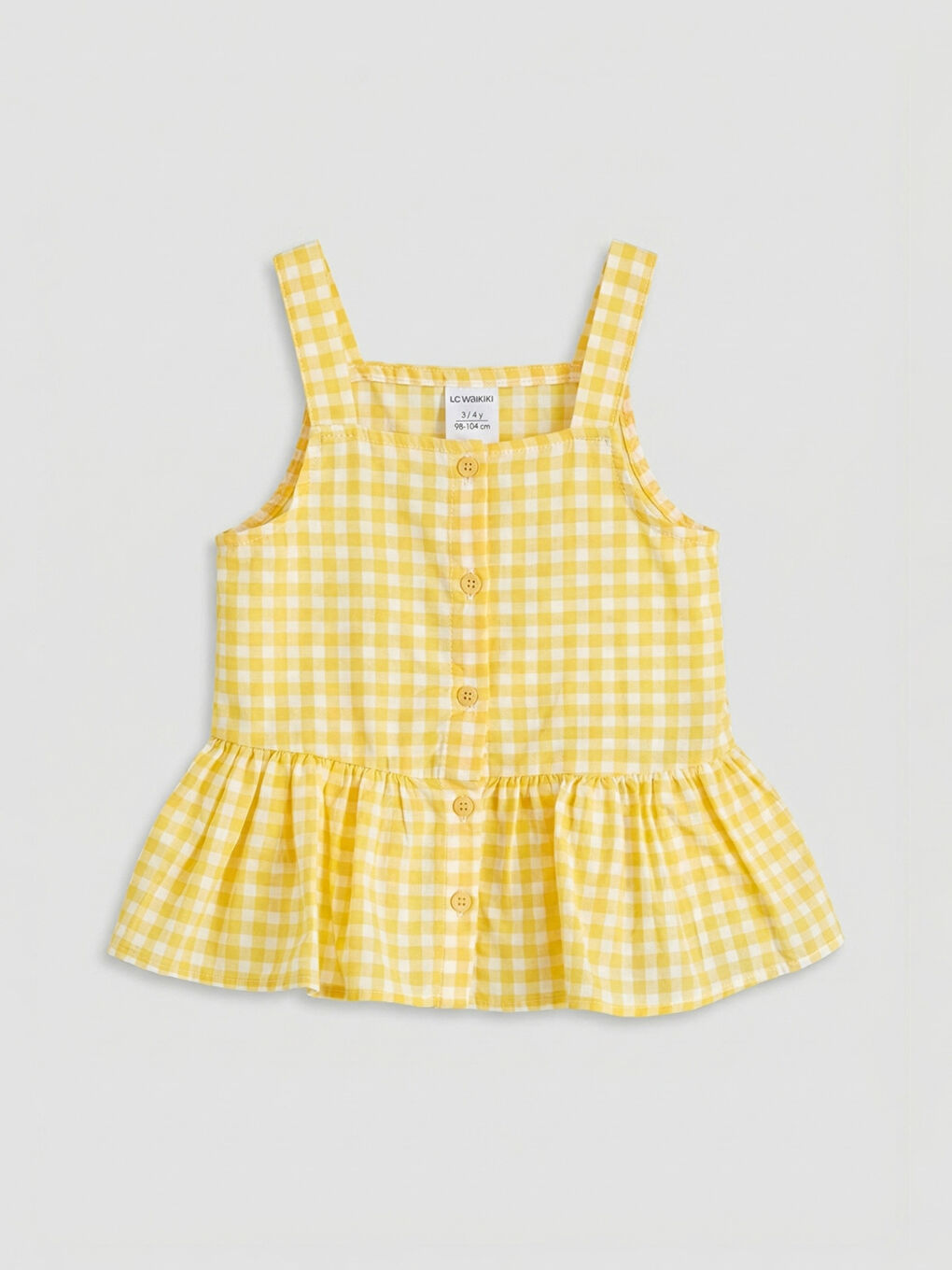 Sarı Ekose Desenli Kız Çocuk Elbise
