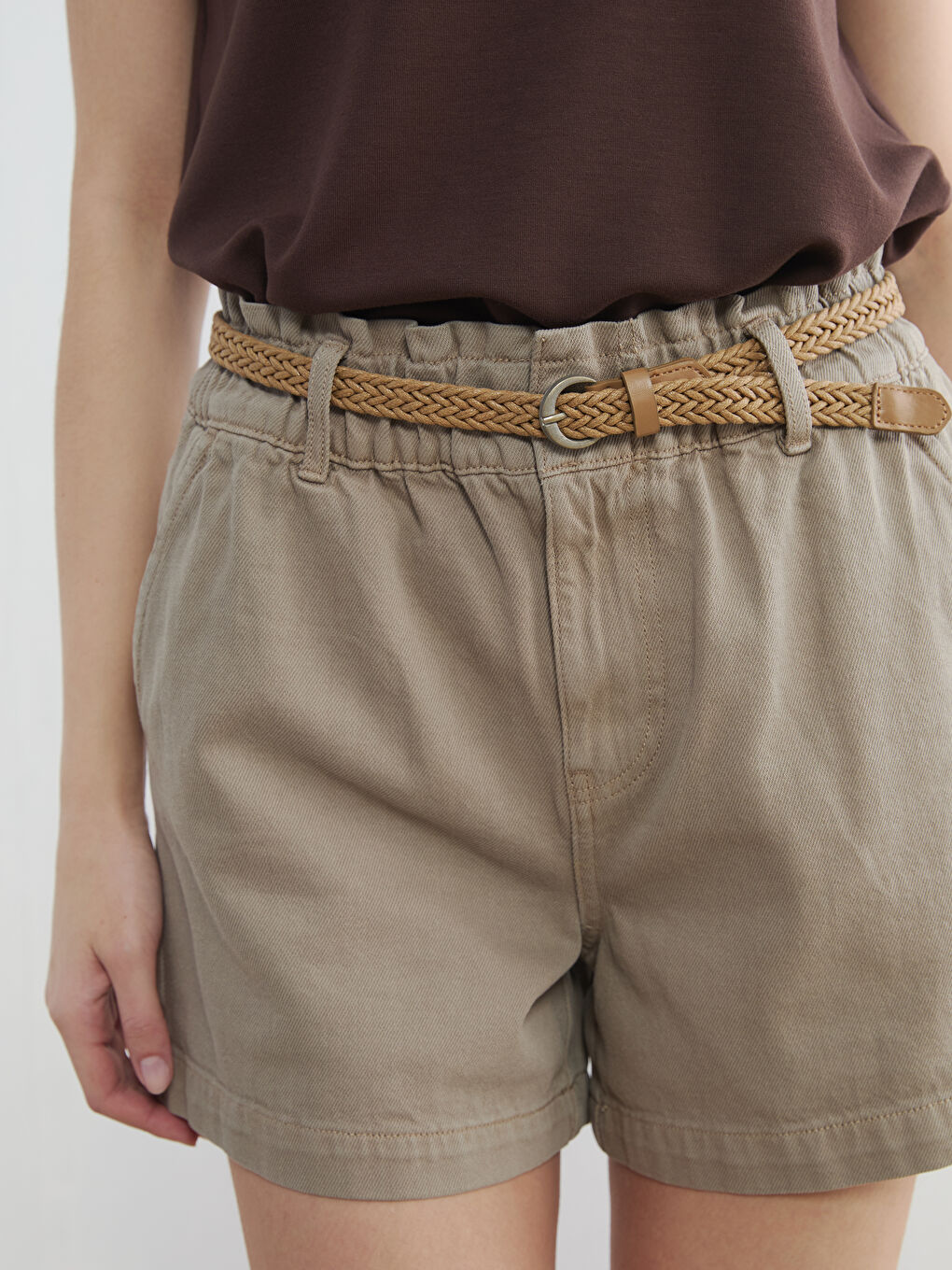 Woman KHAKI Denim Shorts-2