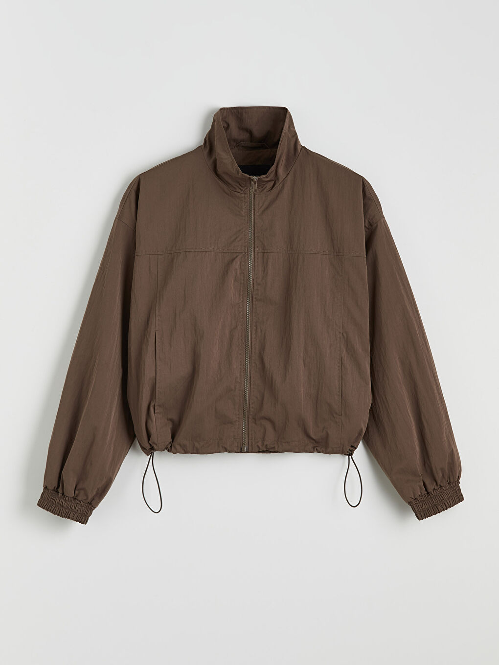 Kahverengi Dik Yaka Oversize Kadın Yağmurluk