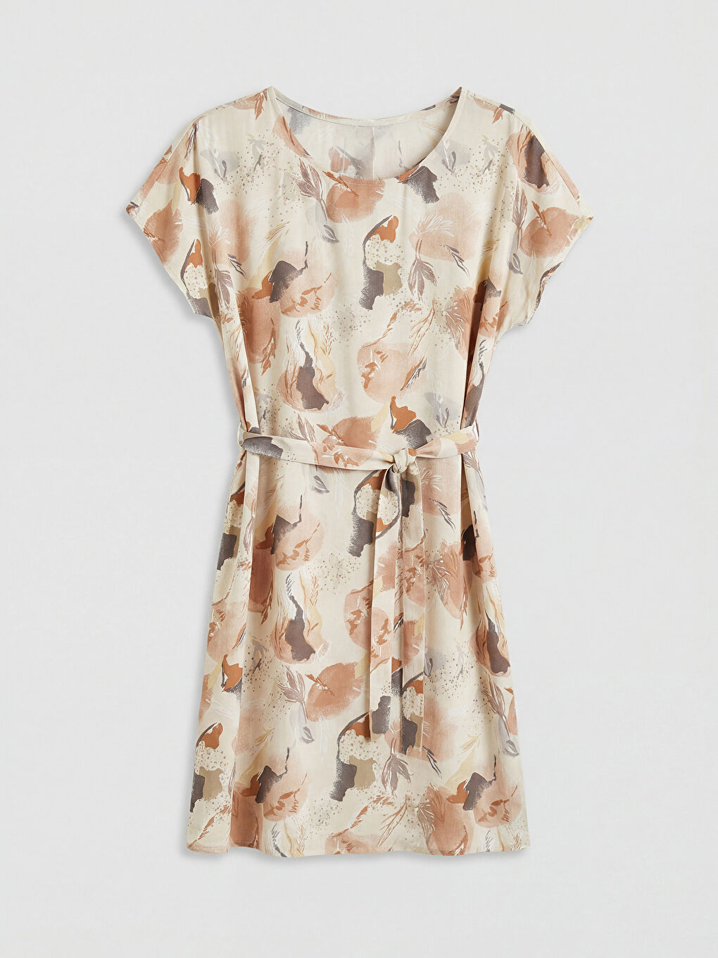 Haljina A kroja od štampanog poplina sa okruglim izrezom za žene