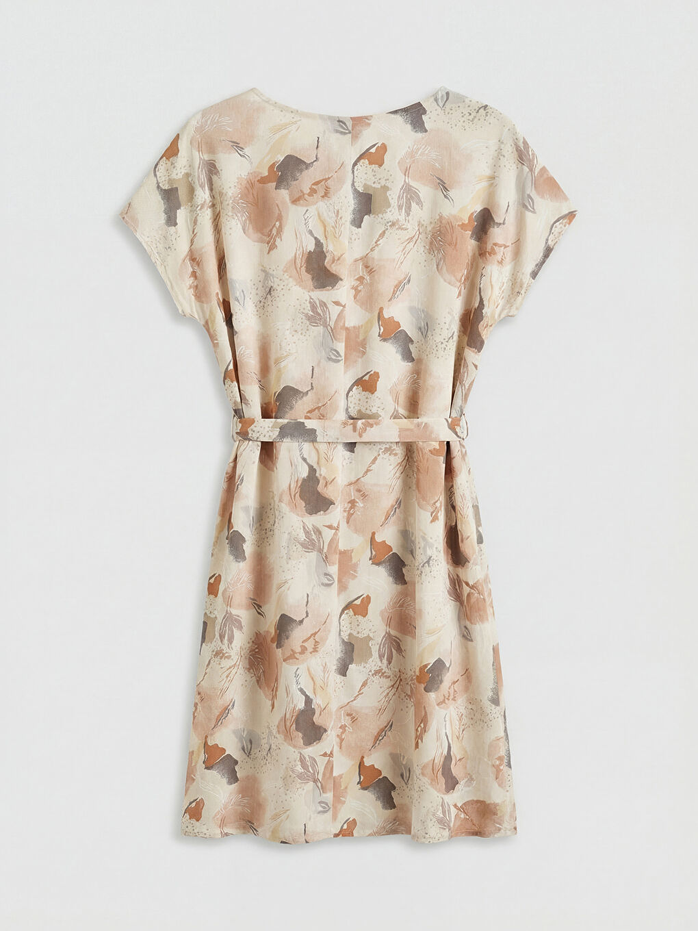 Haljina A kroja od štampanog poplina sa okruglim izrezom za žene-1