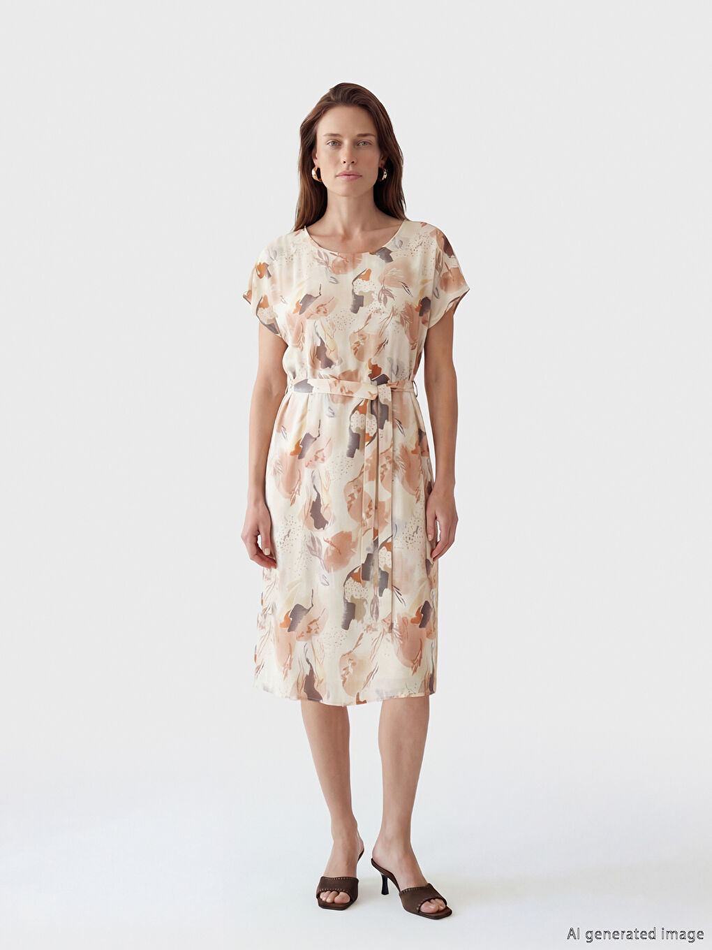 Crew Neck Printed Poplin A-Line Women's Dress