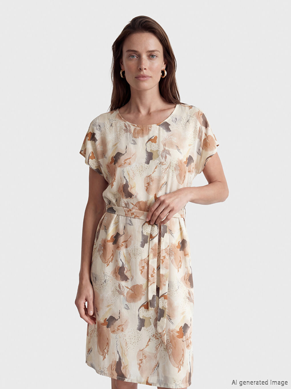 Crew Neck Printed Poplin A-Line Women's Dress-1