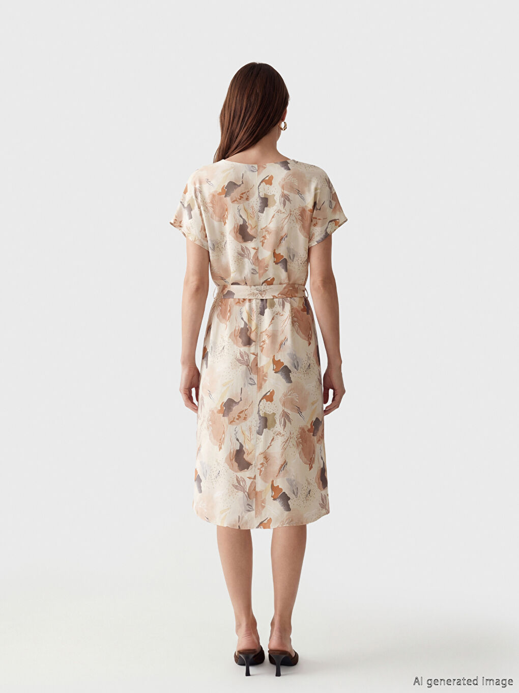 Crew Neck Printed Poplin A-Line Women's Dress-3