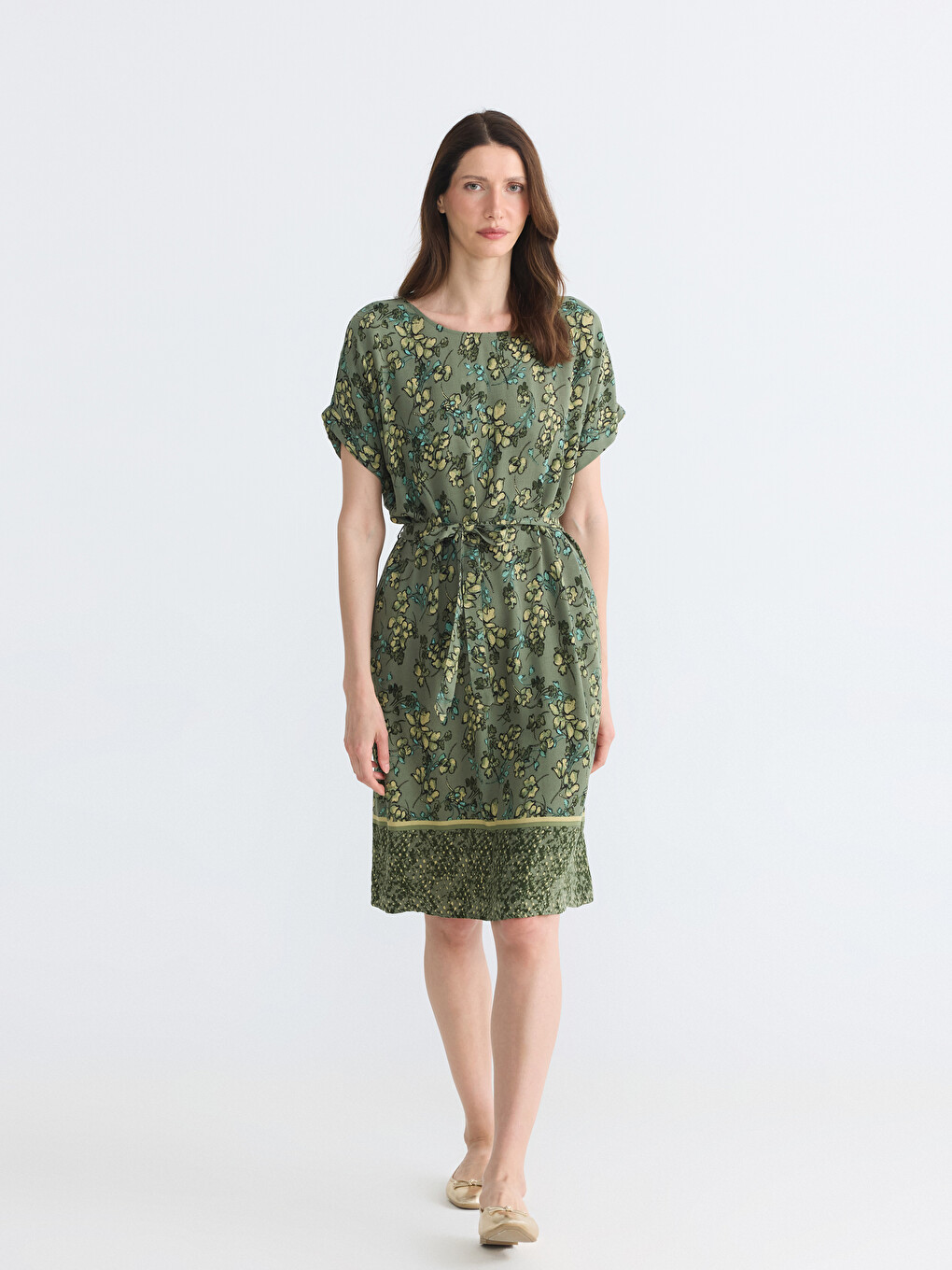 Robe Mini Évasée en Popeline à Motif Floral