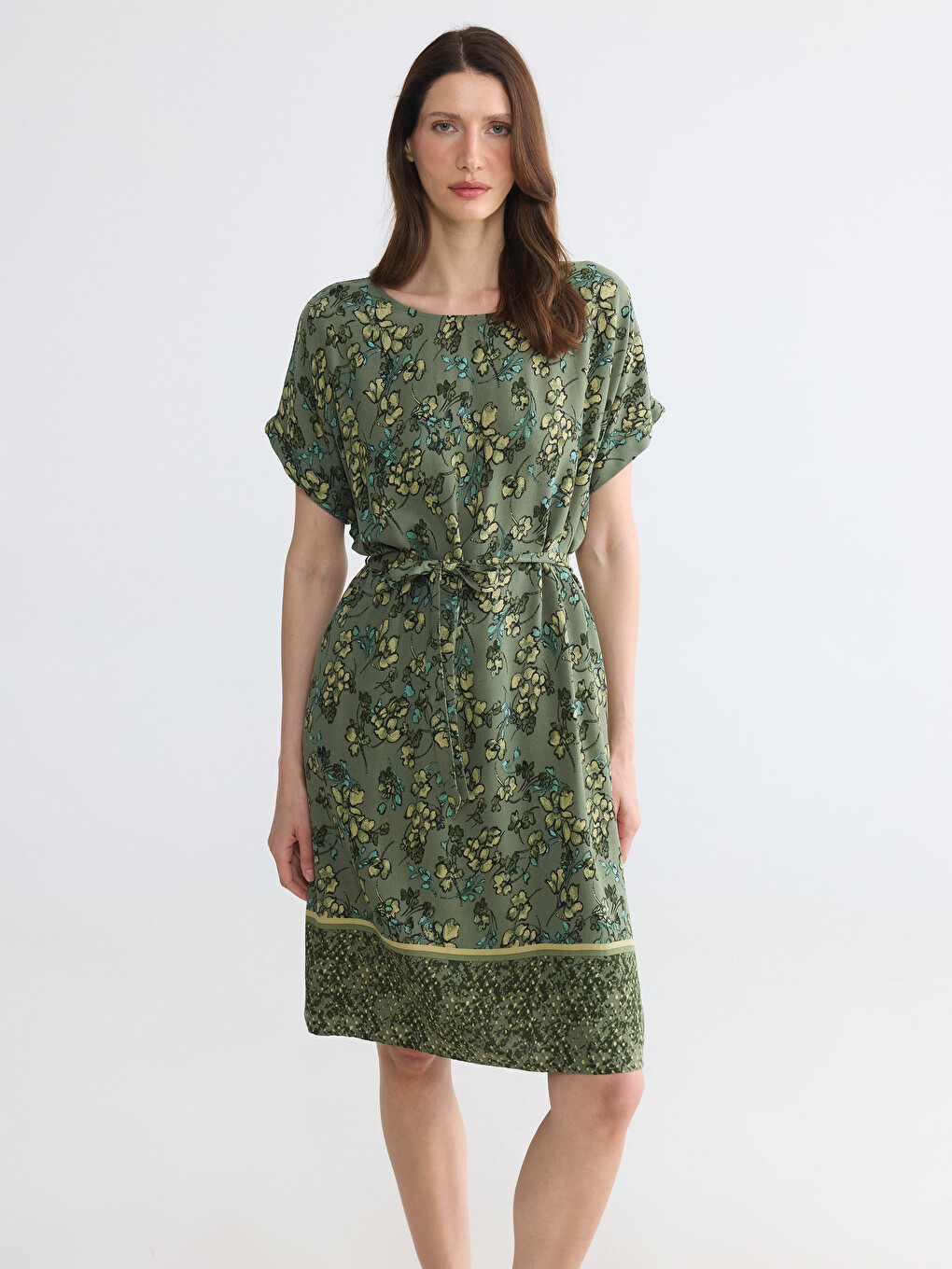 Robe Mini Évasée en Popeline à Motif Floral-1