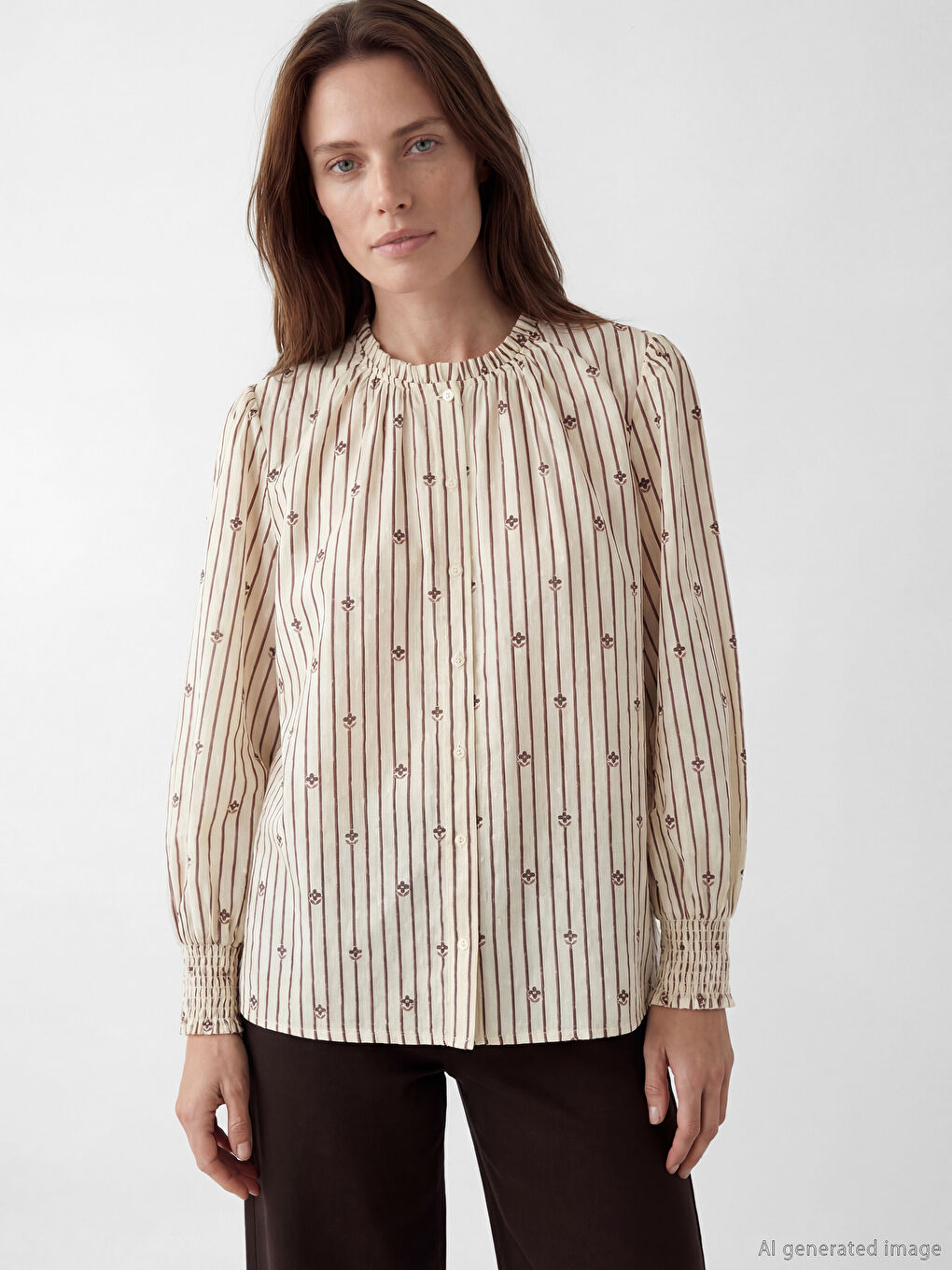 Ruffled Grandad Collar Blouse