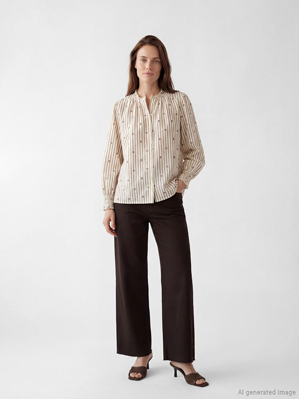 Ruffled Grandad Collar Blouse-1