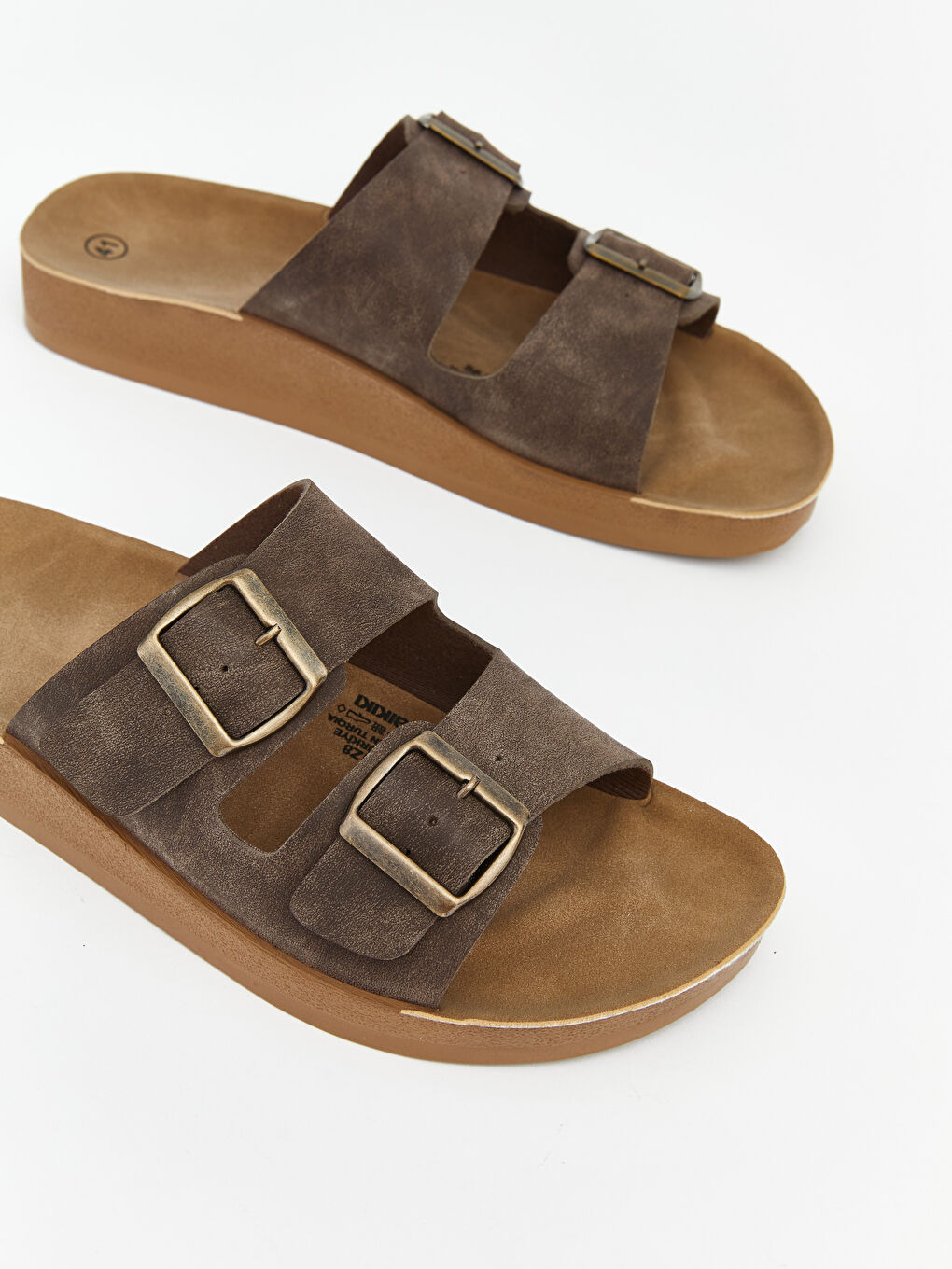 Kahverengi Çift Tokalı Kalın Tabanlı Erkek Terlik-2