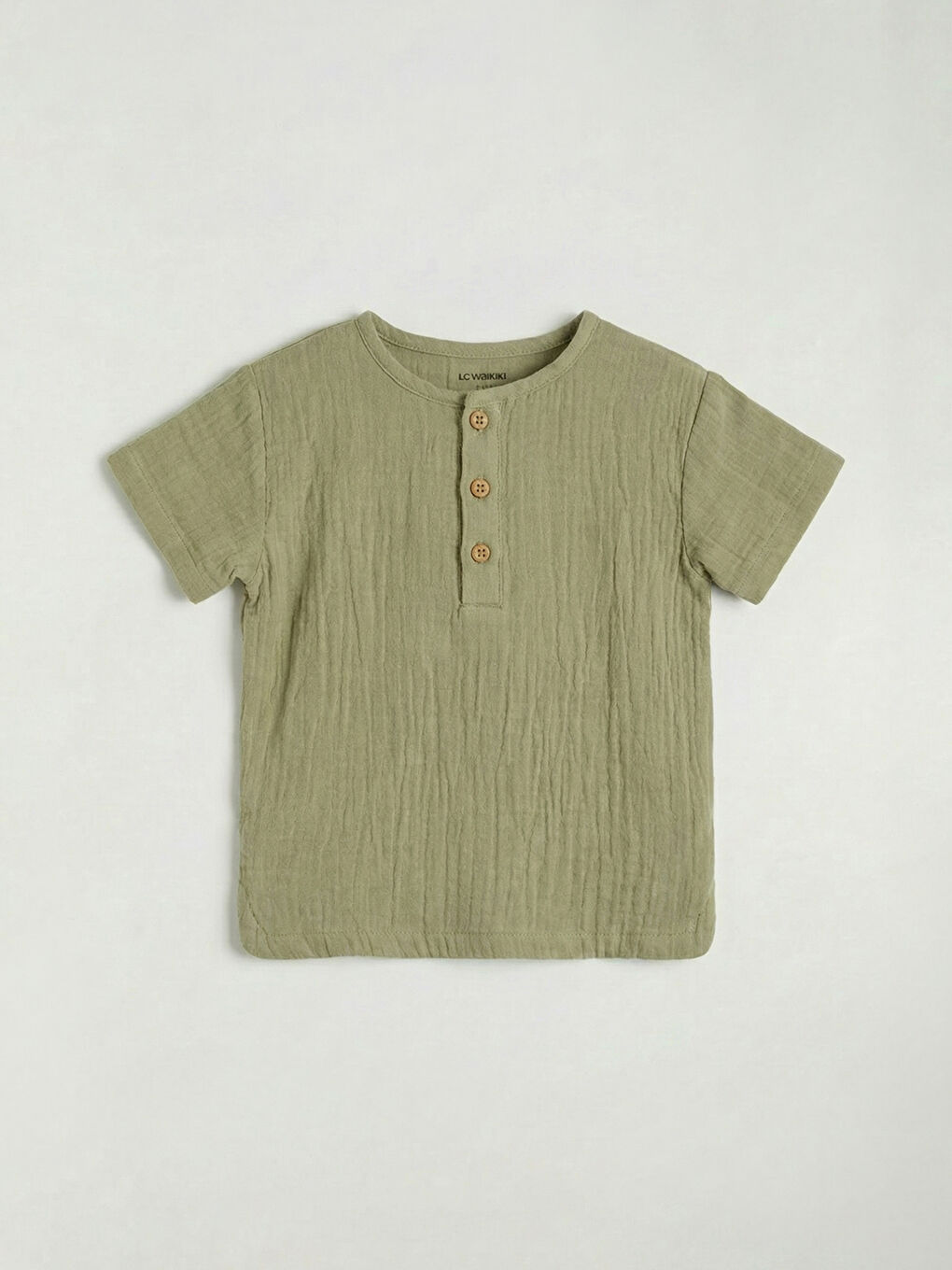 მრგვალი საყელოს ჩვილი ბიჭის მუსლინის მაისური და შორტები-1