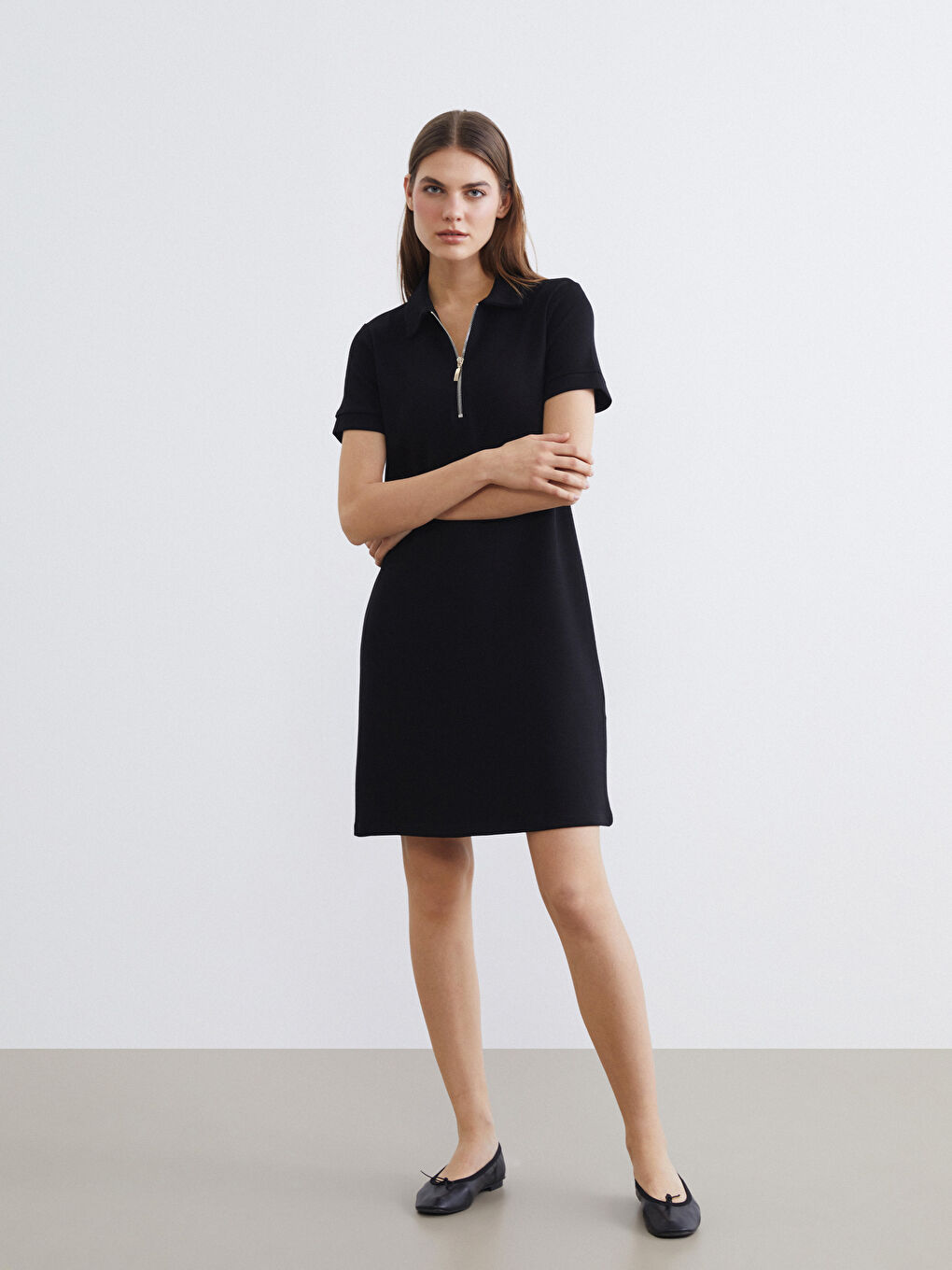 Siyah Polo Yaka Soft Touch Elbise-2