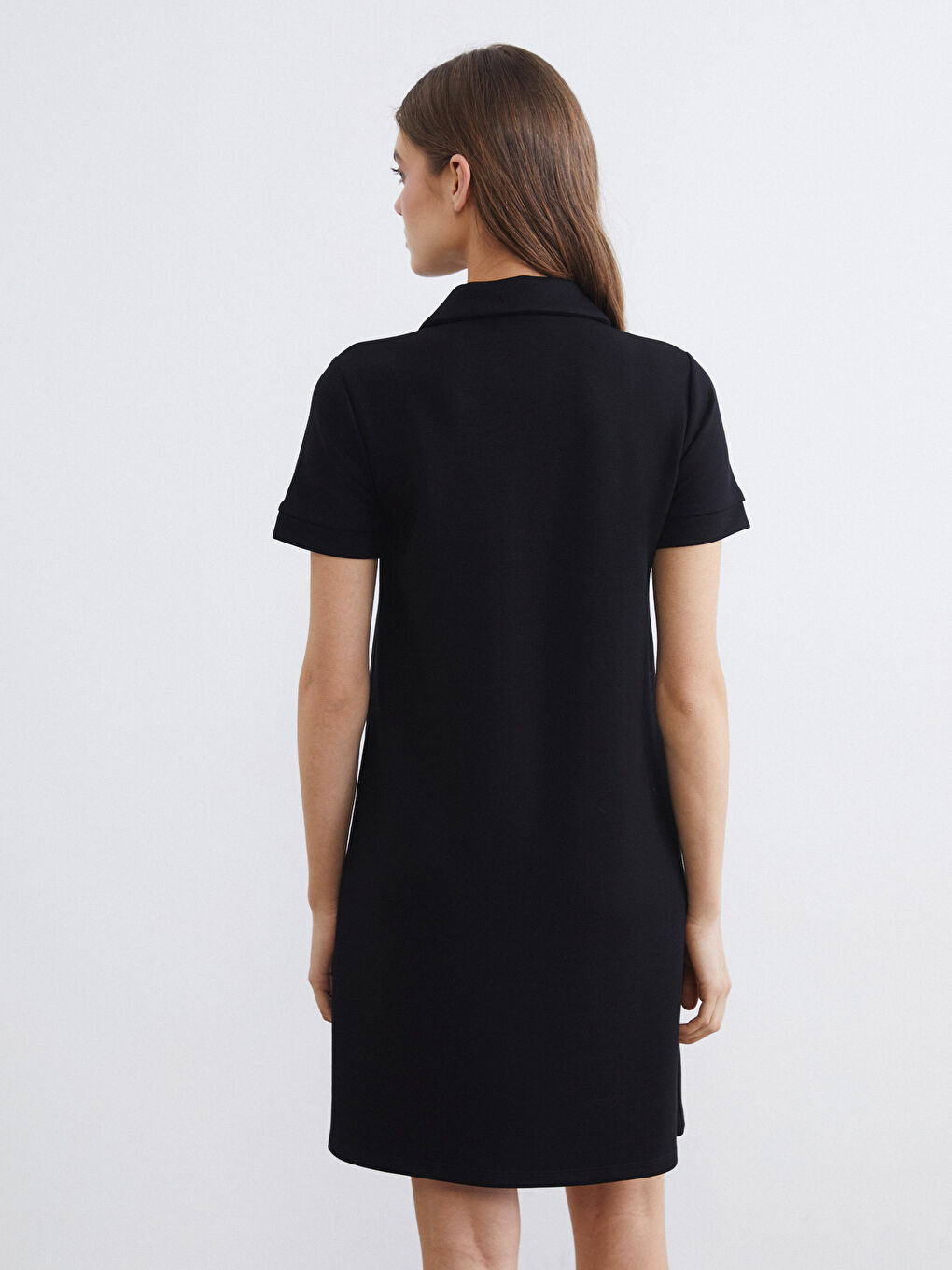 Siyah Polo Yaka Soft Touch Elbise-4