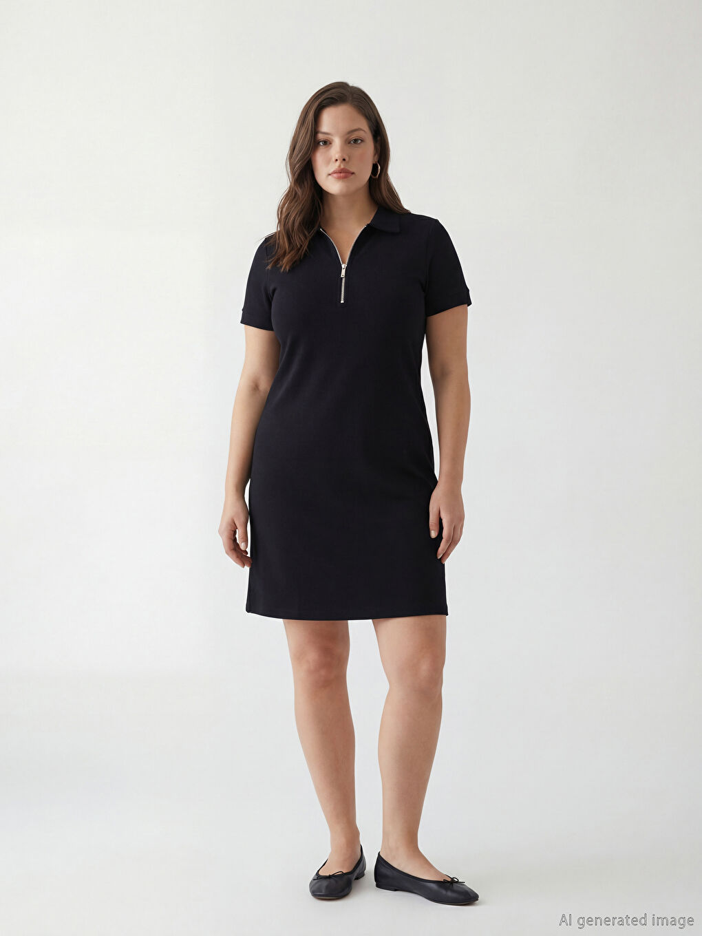 Siyah Polo Yaka Soft Touch Elbise-1