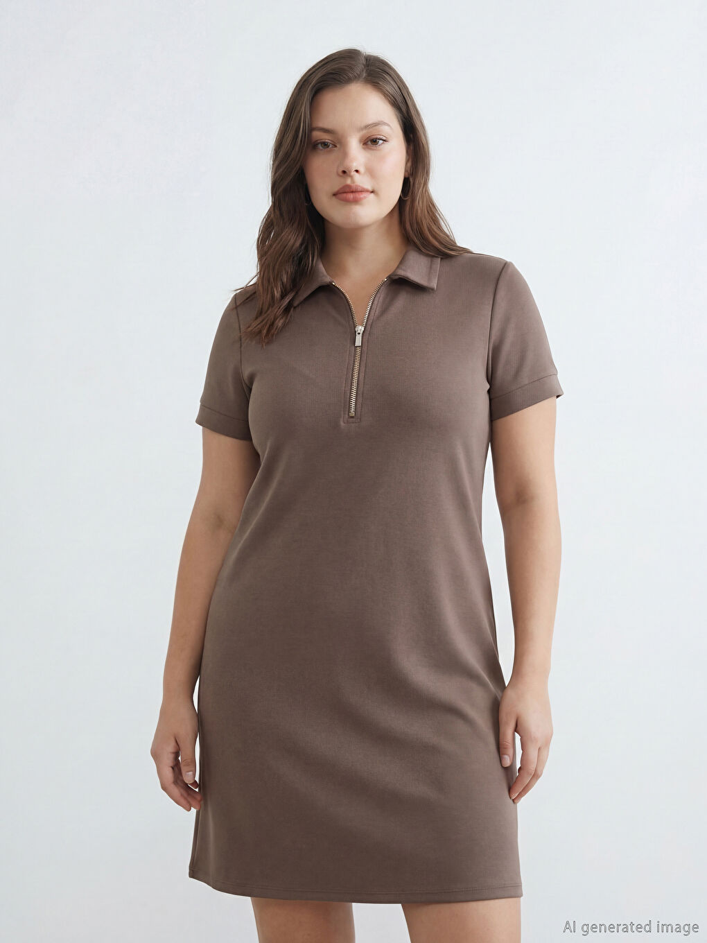 Bej Polo Yaka Soft Touch Elbise-1