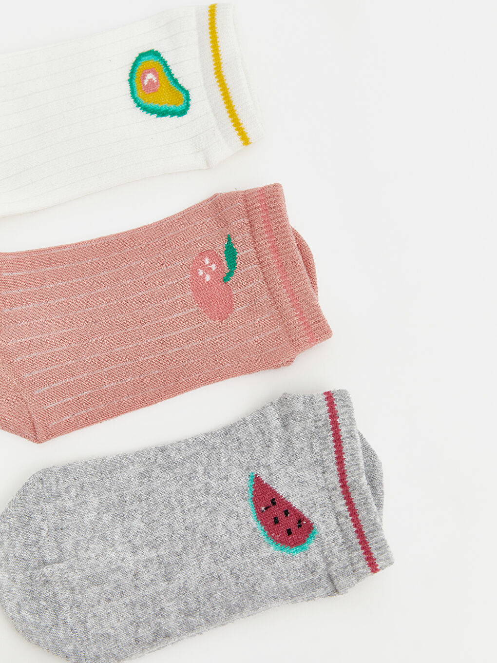 Ekru Meyve Desenli Kız Çocuk Patik Çorap 3'lü-1