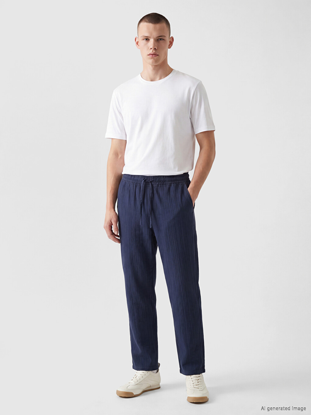 Lacivert Regular Fit Dokulu Erkek Pantolon-1