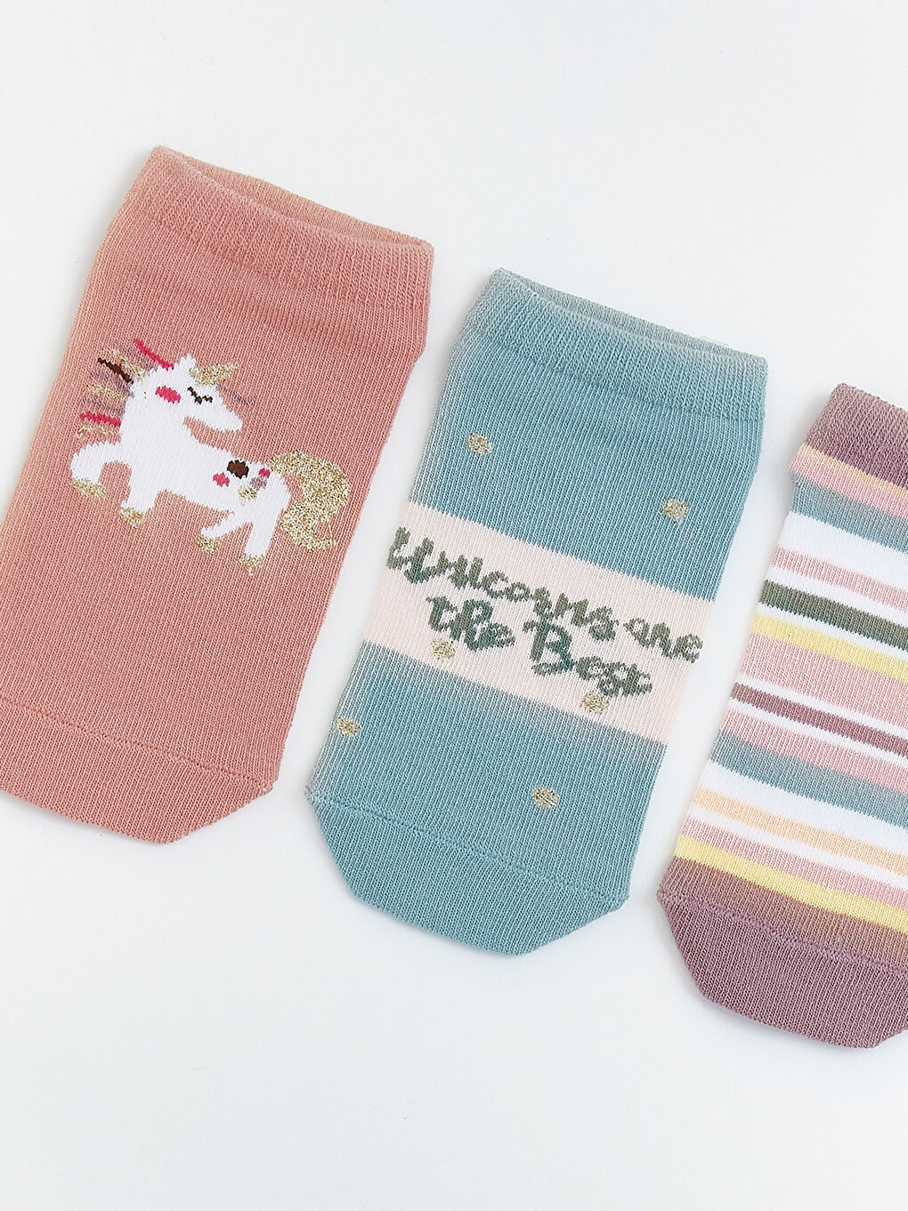 Pembe Desenli Kız Çocuk Patik Çorap 3'lü-1
