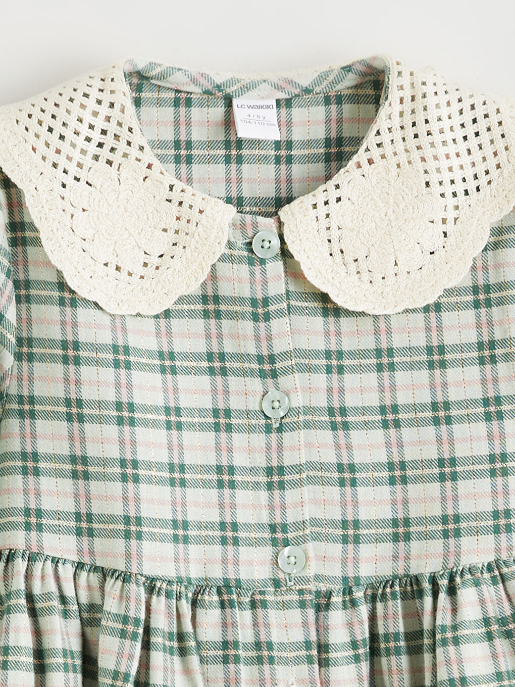 Yeşil Bebe Yaka Ekose Kız Çocuk Elbise-1