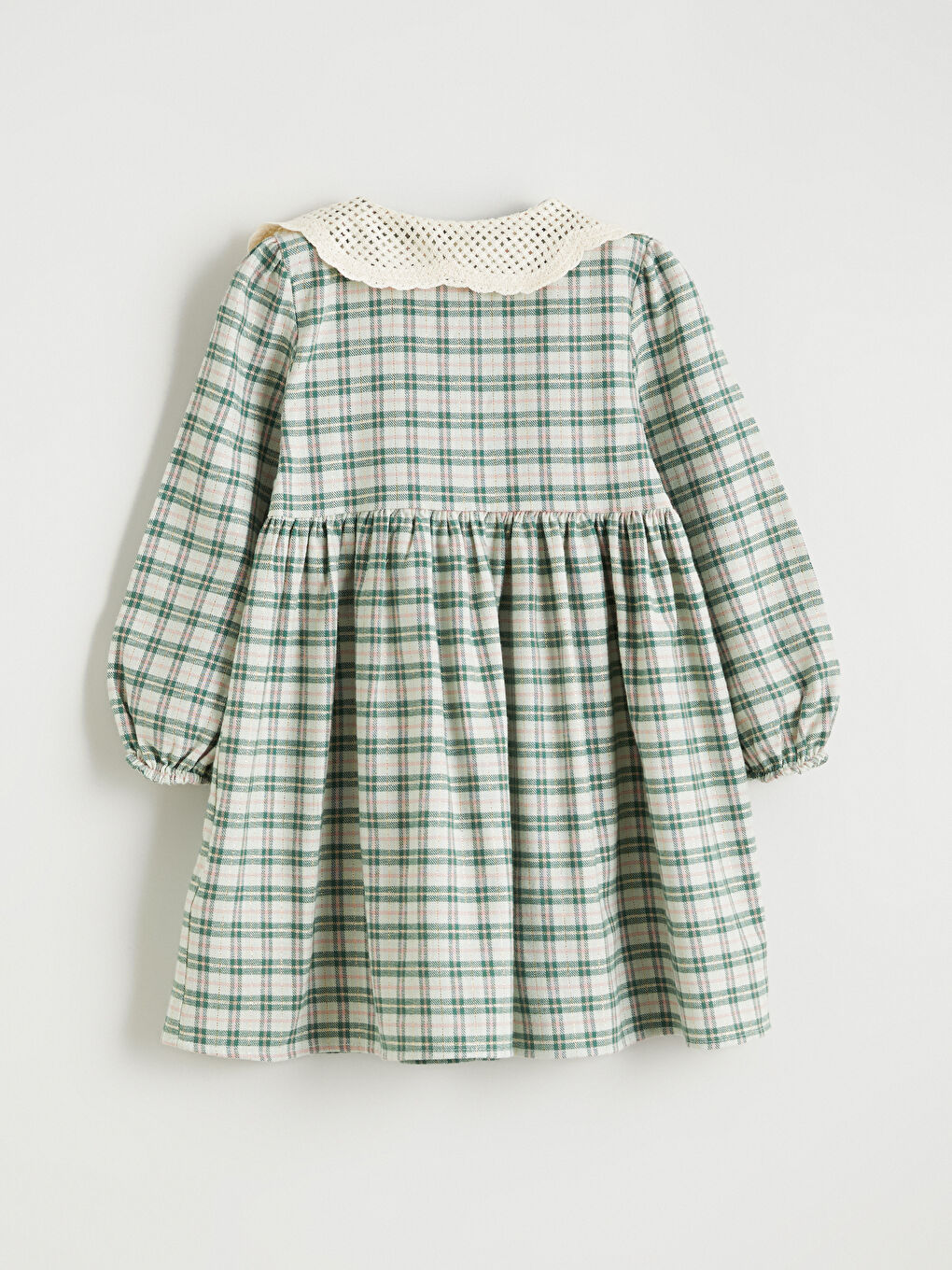 Yeşil Bebe Yaka Ekose Kız Çocuk Elbise-2