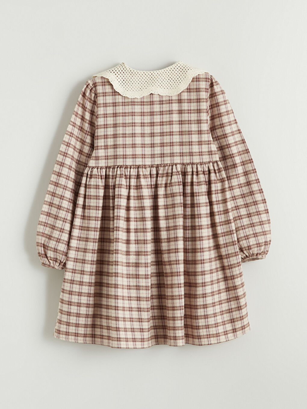 Bej Bebe Yaka Ekose Kız Çocuk Elbise-2