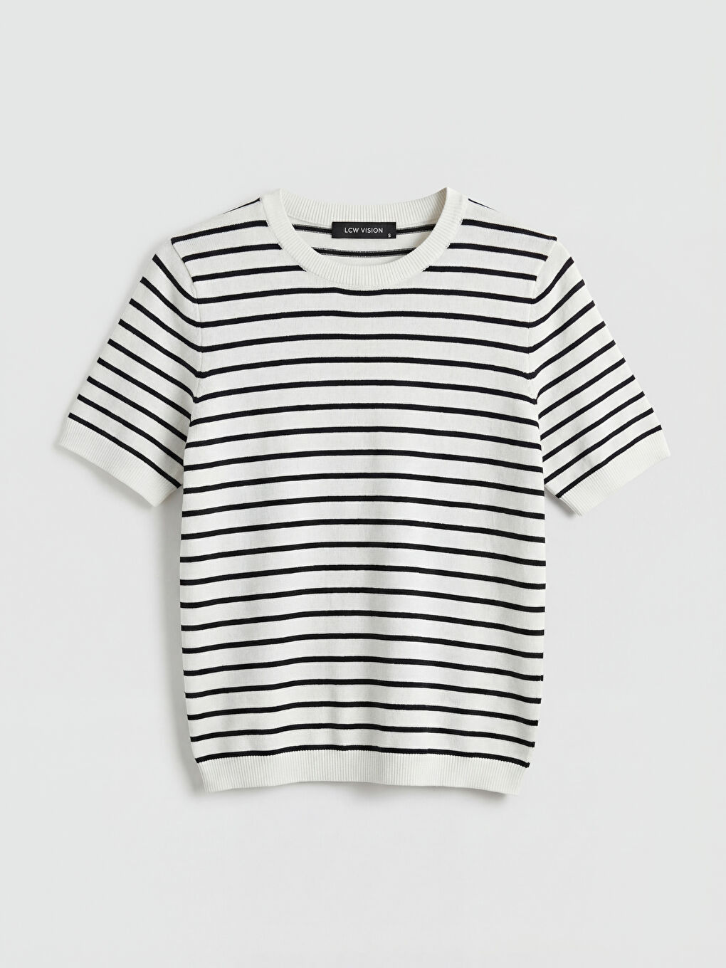 Siyah Bisiklet Yaka Çizgili Kadın Triko Kazak-4