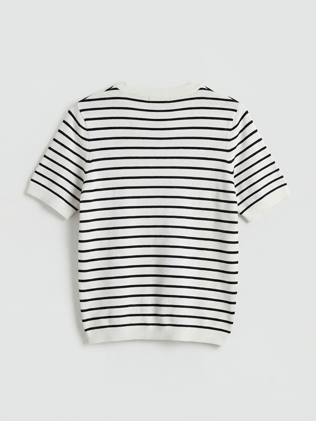 Siyah Bisiklet Yaka Çizgili Kadın Triko Kazak-5