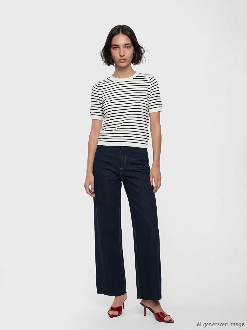 Siyah Bisiklet Yaka Çizgili Kadın Triko Kazak-1