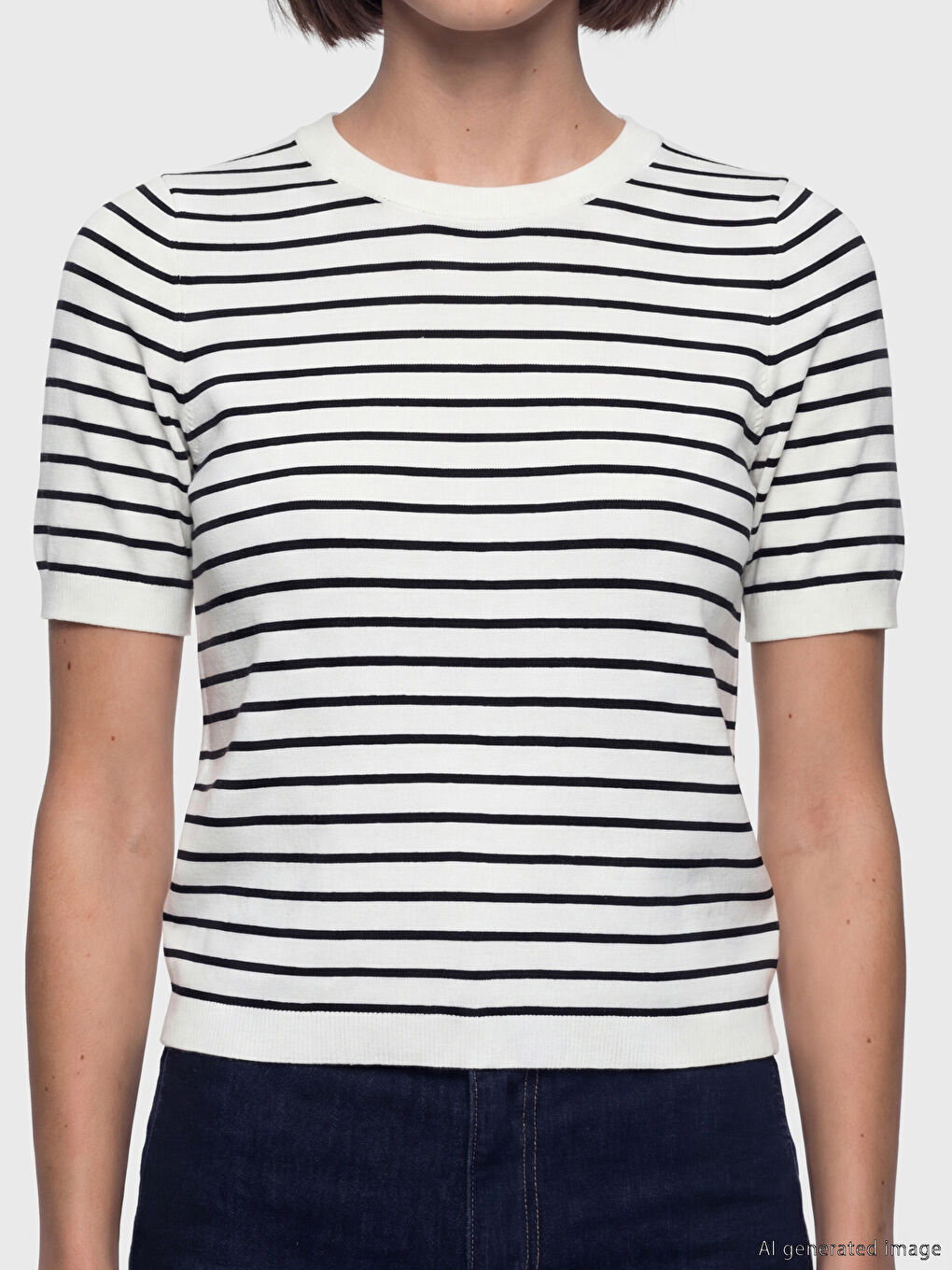 Siyah Bisiklet Yaka Çizgili Kadın Triko Kazak-2