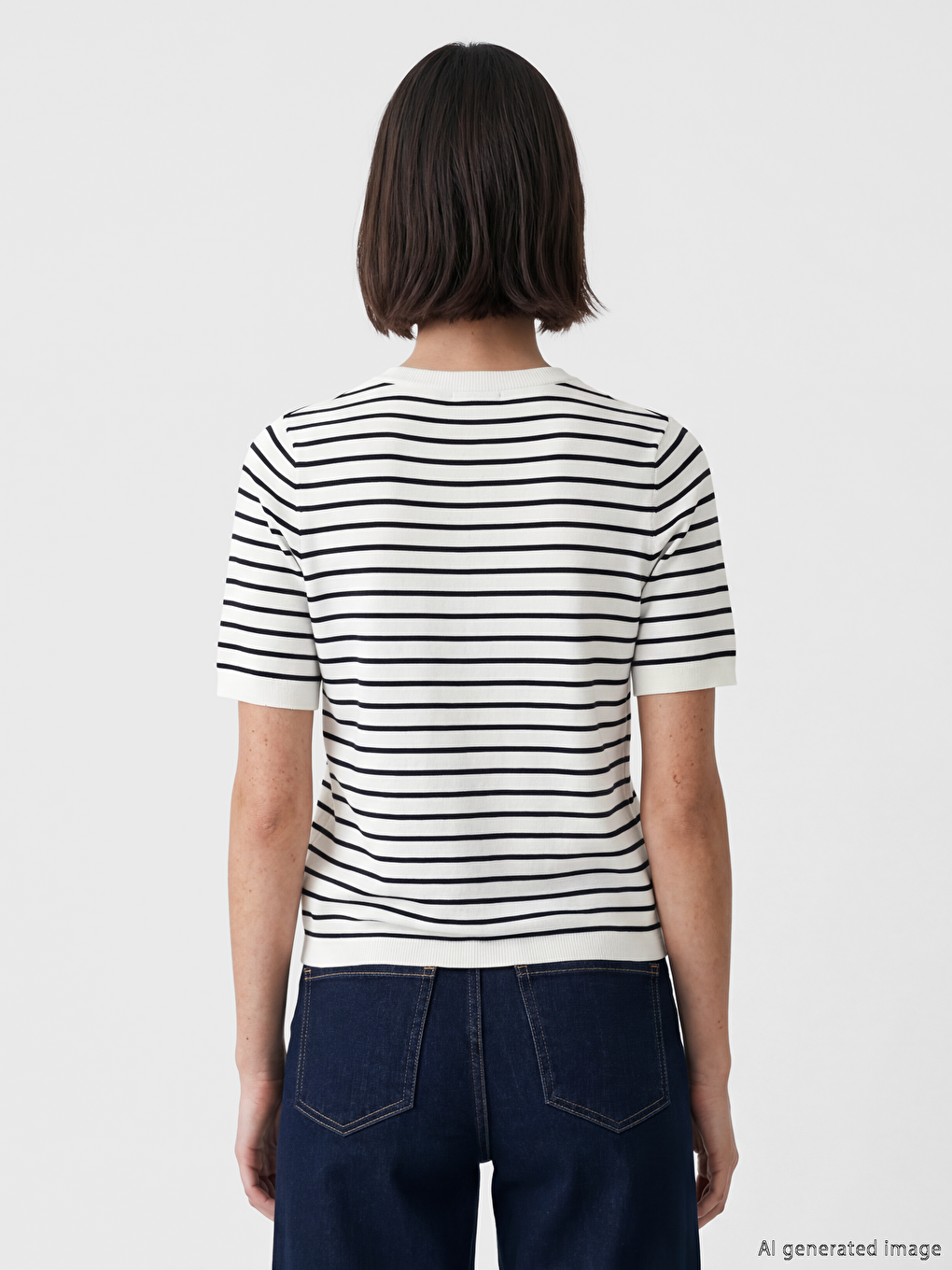 Siyah Bisiklet Yaka Çizgili Kadın Triko Kazak-3