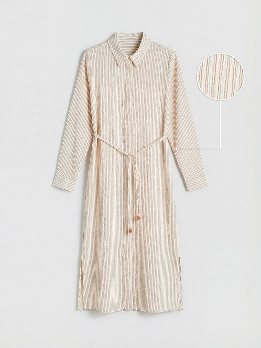 Waist Belted Striped Shirt Dress-4