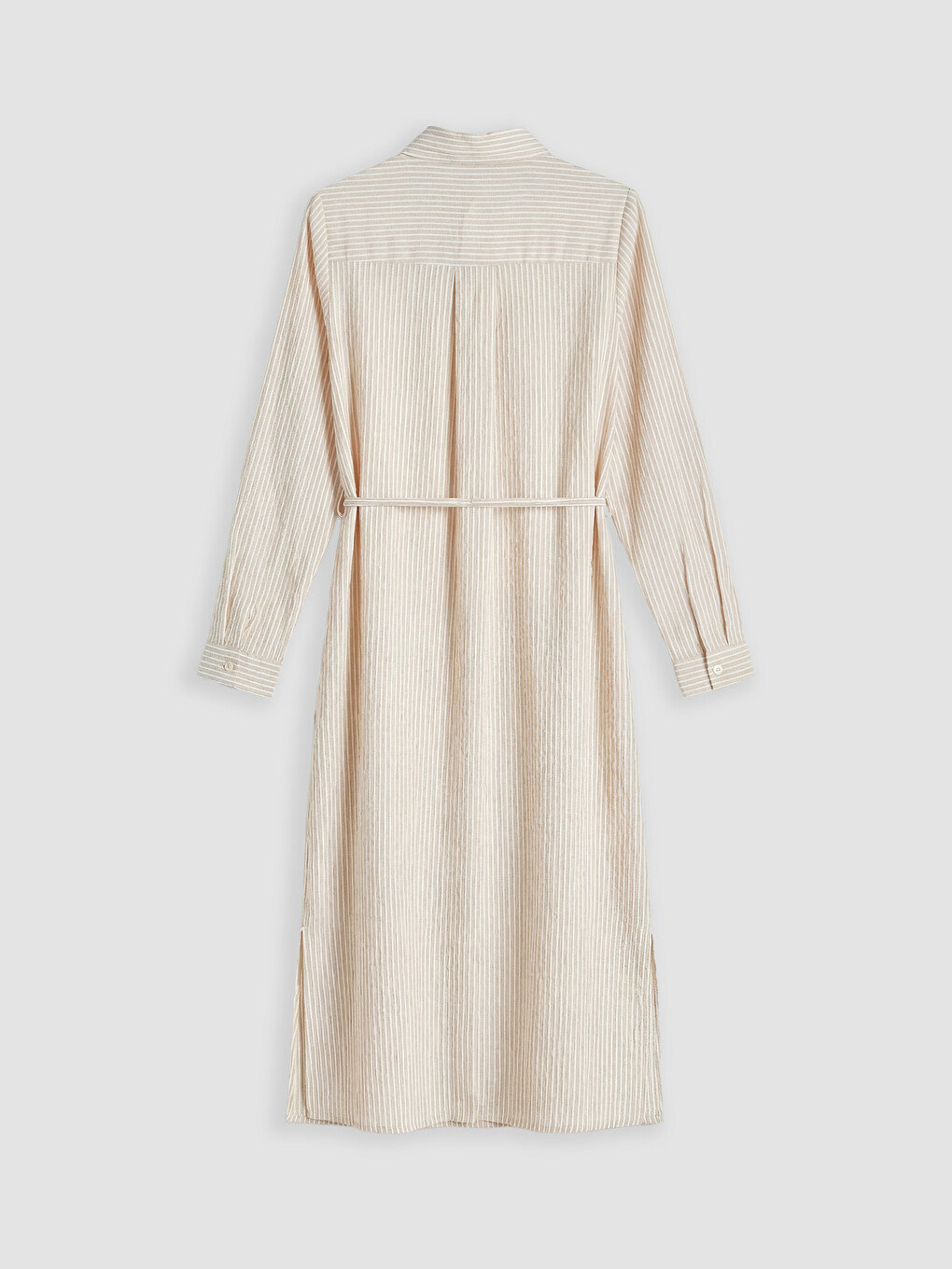 Waist Belted Striped Shirt Dress-5