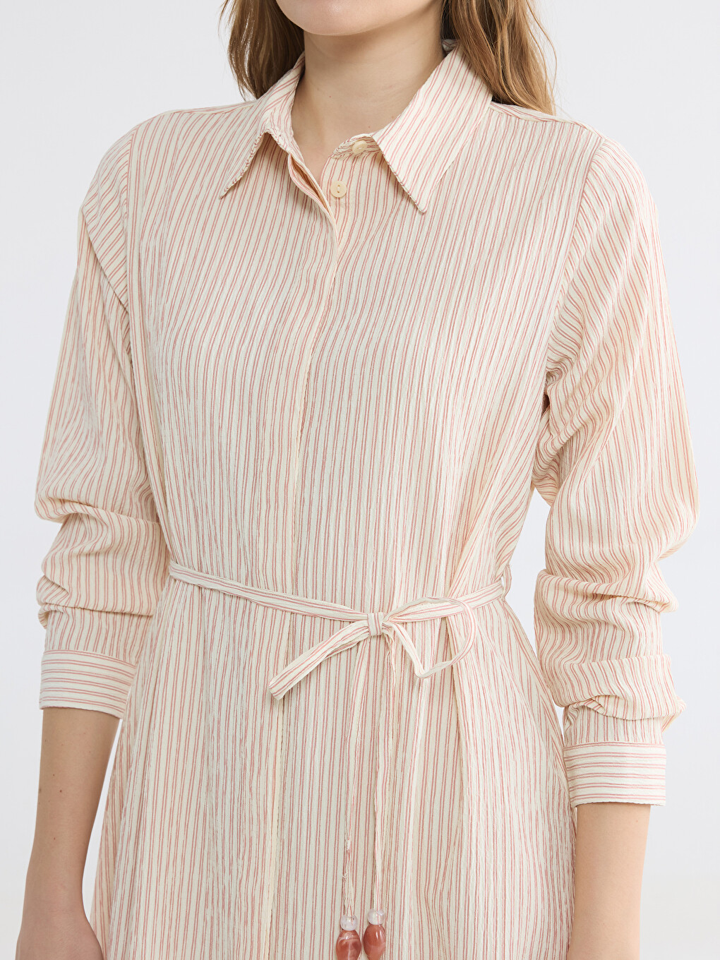 Waist Belted Striped Shirt Dress-2