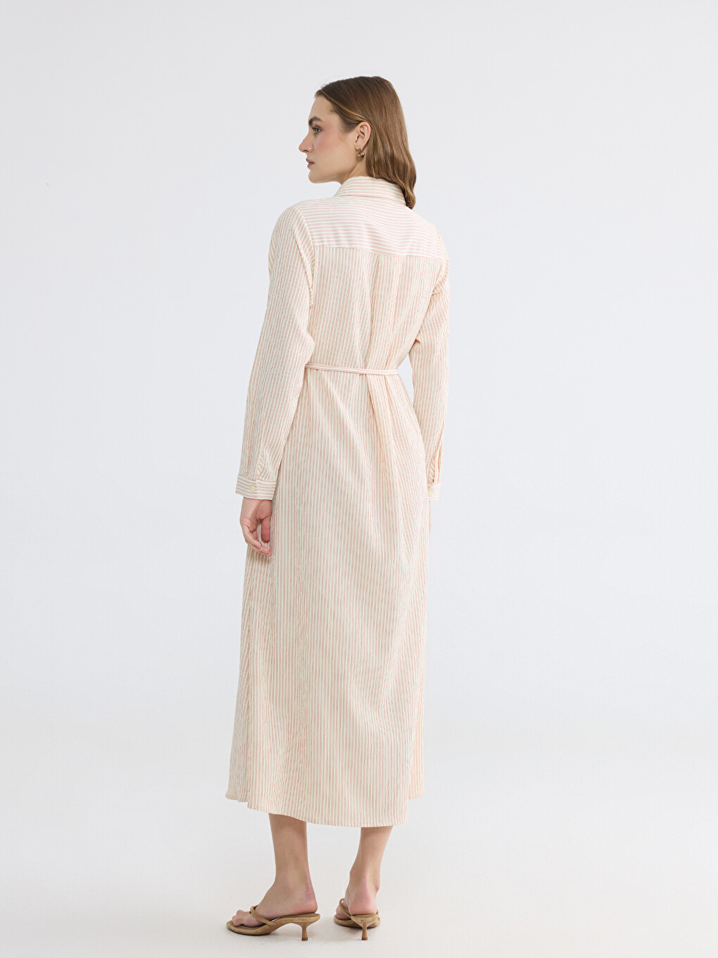 Waist Belted Striped Shirt Dress-3