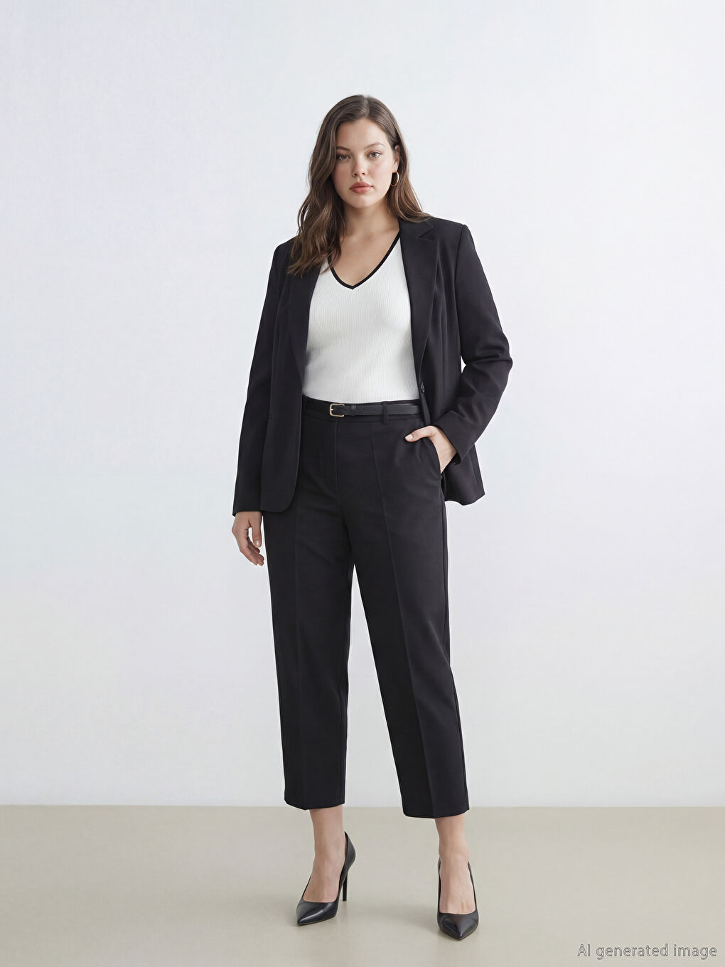 Брюки-сигареты с высокой посадкой и ремнем для женское-1