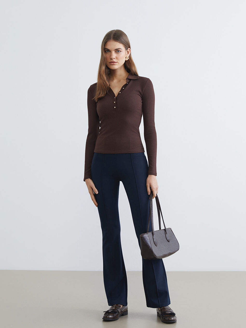 Lacivert Ekstra Dar Fit İspanyol Paça Kadın Pantolon