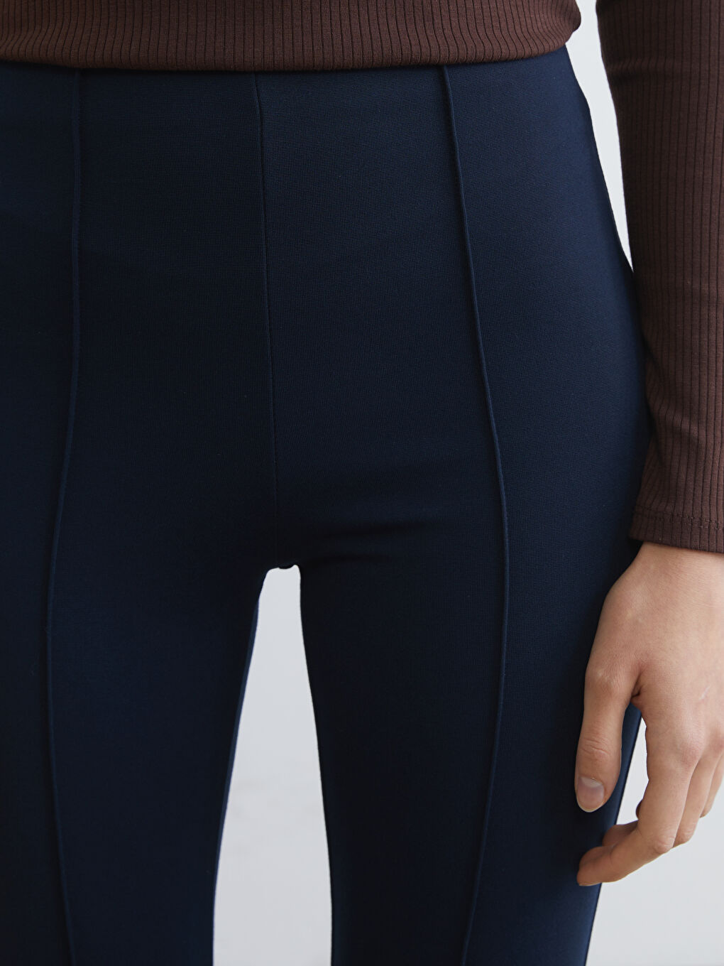 Lacivert Ekstra Dar Fit İspanyol Paça Kadın Pantolon-3